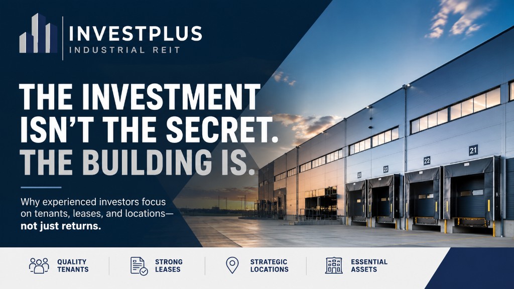 The Investment Isn’t the Secret. The Building Is. — InvestPlus Industrial REIT featured image showing quality tenants, strong leases, strategic locations, and essential assets