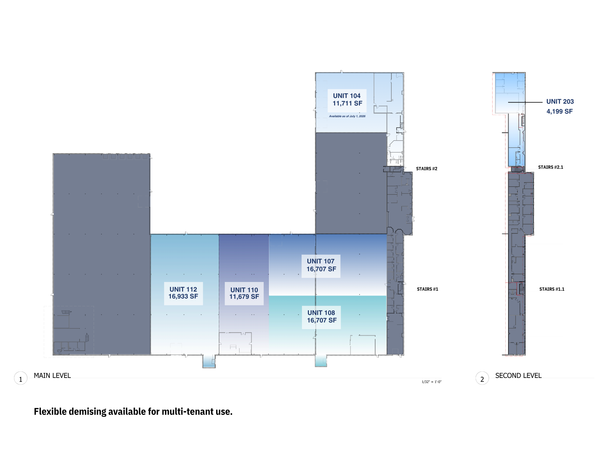 Potential Demising Plan — flexible multi-tenant floor plan