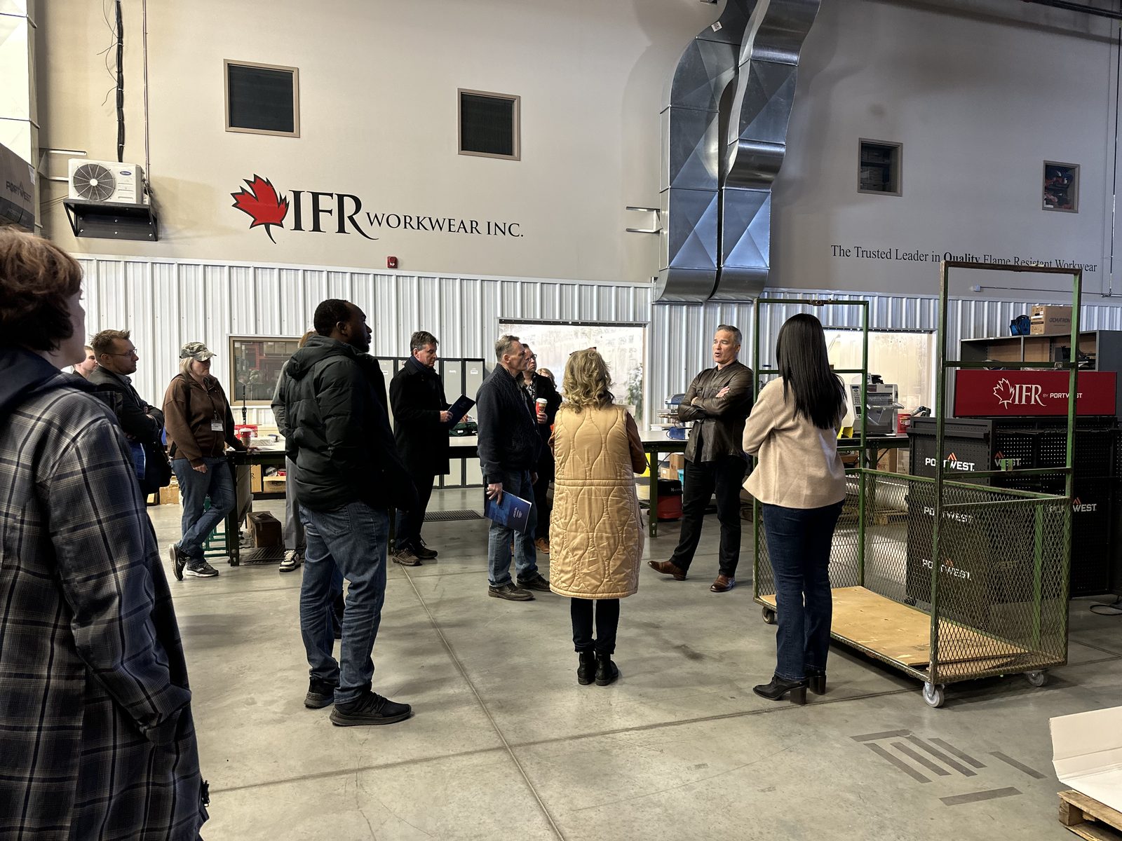 Investors touring IFR Workwear manufacturing floor